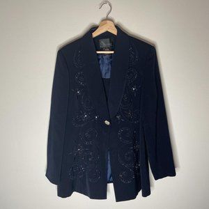 Vintage 80's Navy Blazer w/ Embellishment, Size 12